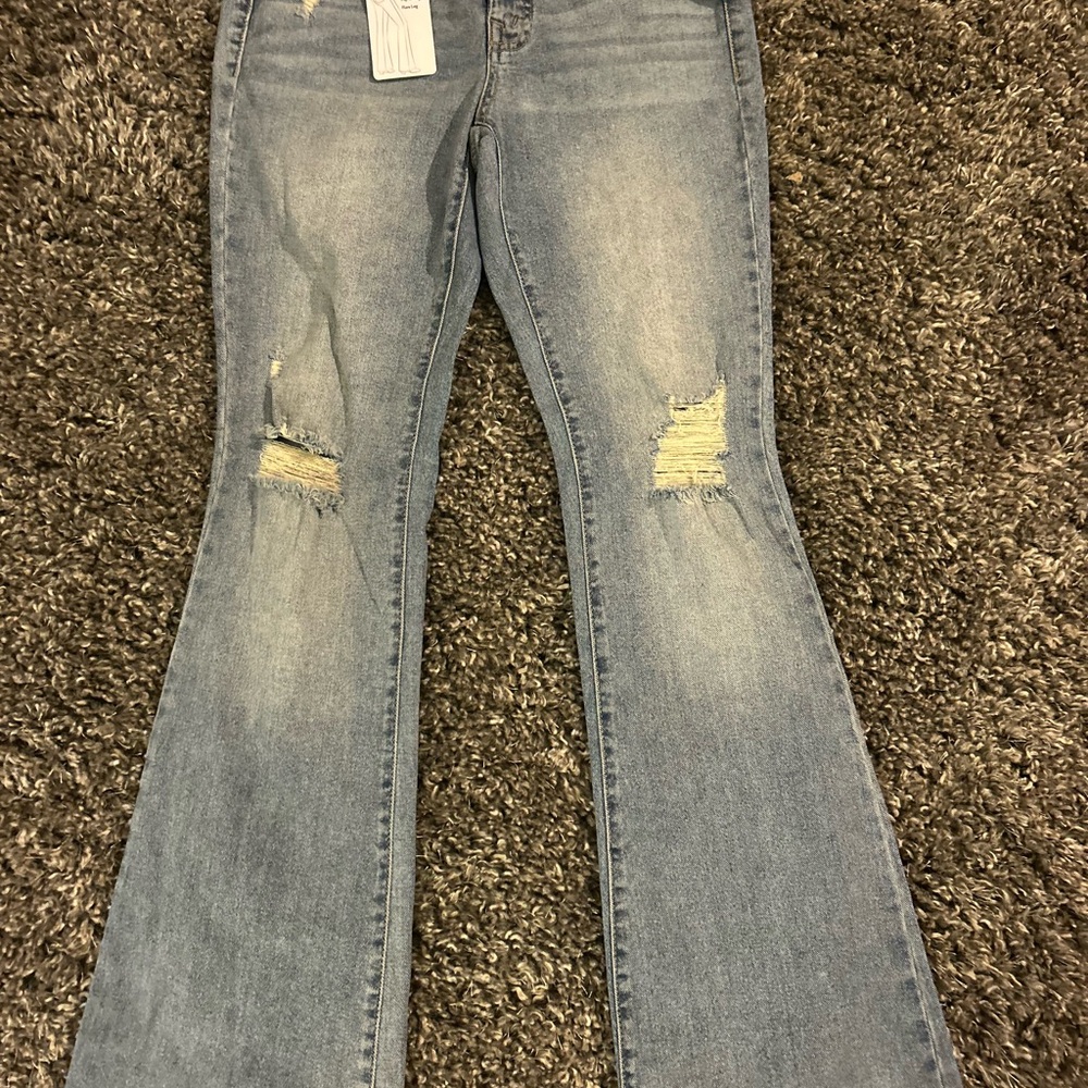 Seven7 Light Blue Distressed Flare Jeans